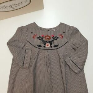 Bonpoint Navy and White Striped Embroidered Long-Sleeve Dress